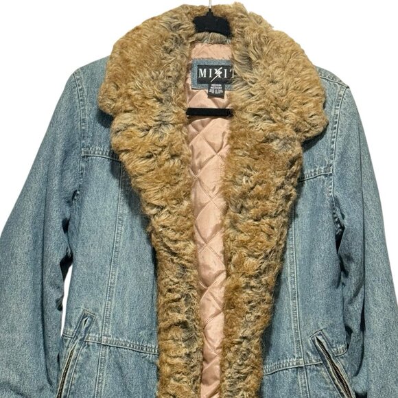 Penny Lane VTG Y2K MixIt Denim Jean Faux Fur Womens Hippie Coat Jacket Sz Medium - Picture 3 of 10